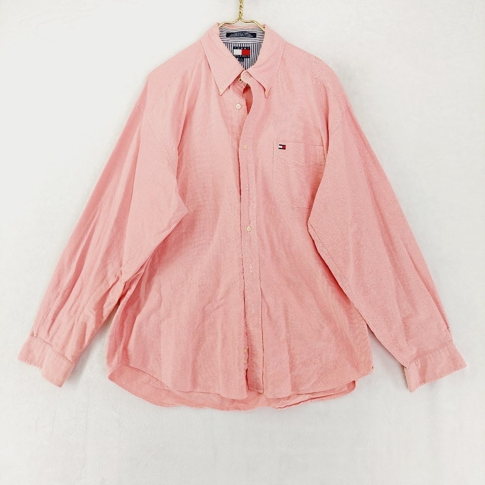 Tommy Hilfiger Red White Pin Striped Button Down Collared Pocket Shirt P7067